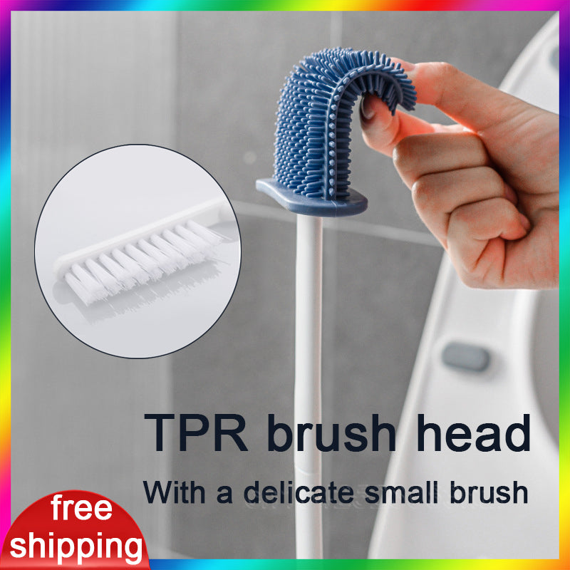 Wall Hanging TPR Toilet Brush with Holder Set Silicone Bristles for Floor Bathroom Cleaning